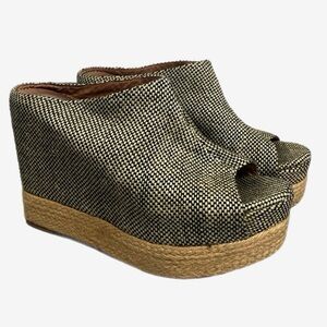 Jeffrey Campbell 2010s Virgo Fab Wedge Platform tweed jute leather slip on sz 10